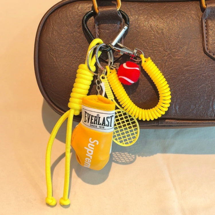 Boxing Glove Keychain, Woven Rope Tennis Style Bag Charm, Couple Sports Pendant for Key & Backpack