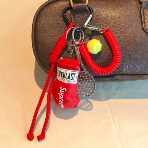 Boxing Glove Keychain, Woven Rope Tennis Style Bag Charm, Couple Sports Pendant for Key & Backpack