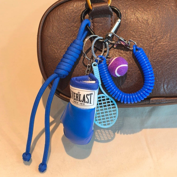 Boxing Glove Keychain, Woven Rope Tennis Style Bag Charm, Couple Sports Pendant for Key & Backpack