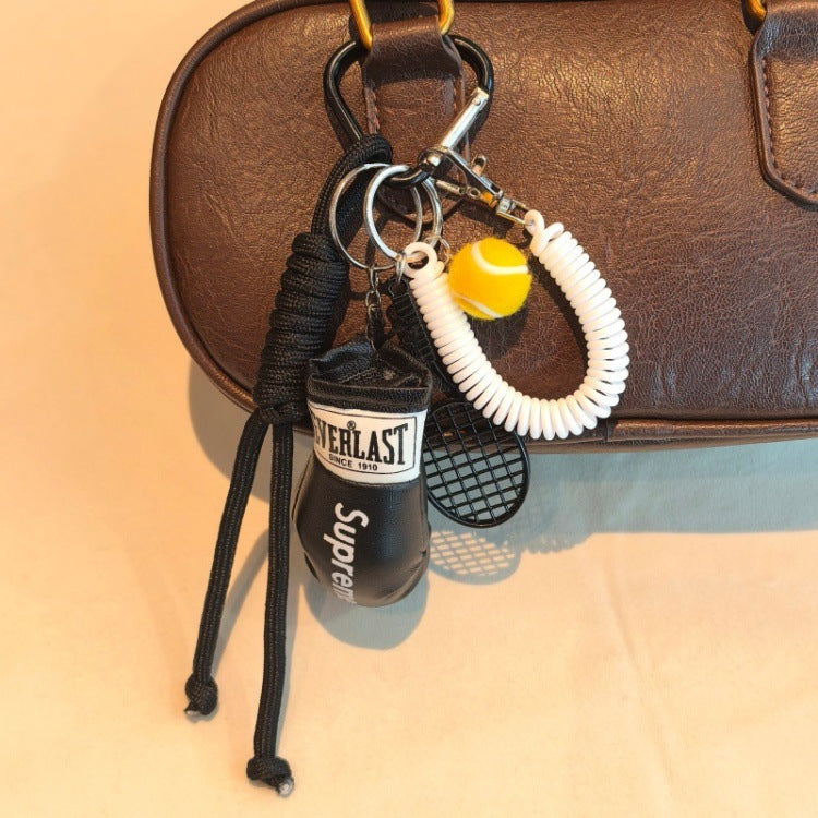 Boxing Glove Keychain, Woven Rope Tennis Style Bag Charm, Couple Sports Pendant for Key & Backpack